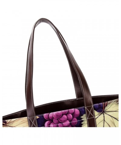 Grapes Canvas Leather Mix Hand-Held Bag - 13.3x4.7x12.2 in - Stylish & Spacious Women's Tote $24.00 Totes