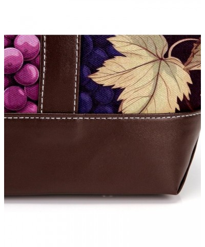 Grapes Canvas Leather Mix Hand-Held Bag - 13.3x4.7x12.2 in - Stylish & Spacious Women's Tote $24.00 Totes