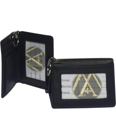 Two-Fold Small Dual Clear Window Leather Bifold ID Card Holder Wallet and Key Chain for Men and Women 7 colors (Black) Black ...