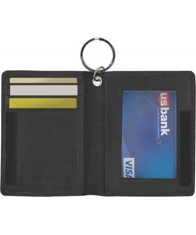 Two-Fold Small Dual Clear Window Leather Bifold ID Card Holder Wallet and Key Chain for Men and Women 7 colors (Black) Black ...