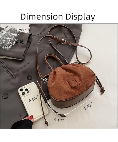 Cute Crossbody Purse for Women Suede Tote Bag Drawstring Handbag Top Handle Satchel Purse Adjustable Shoulder Handbag Coffee ...