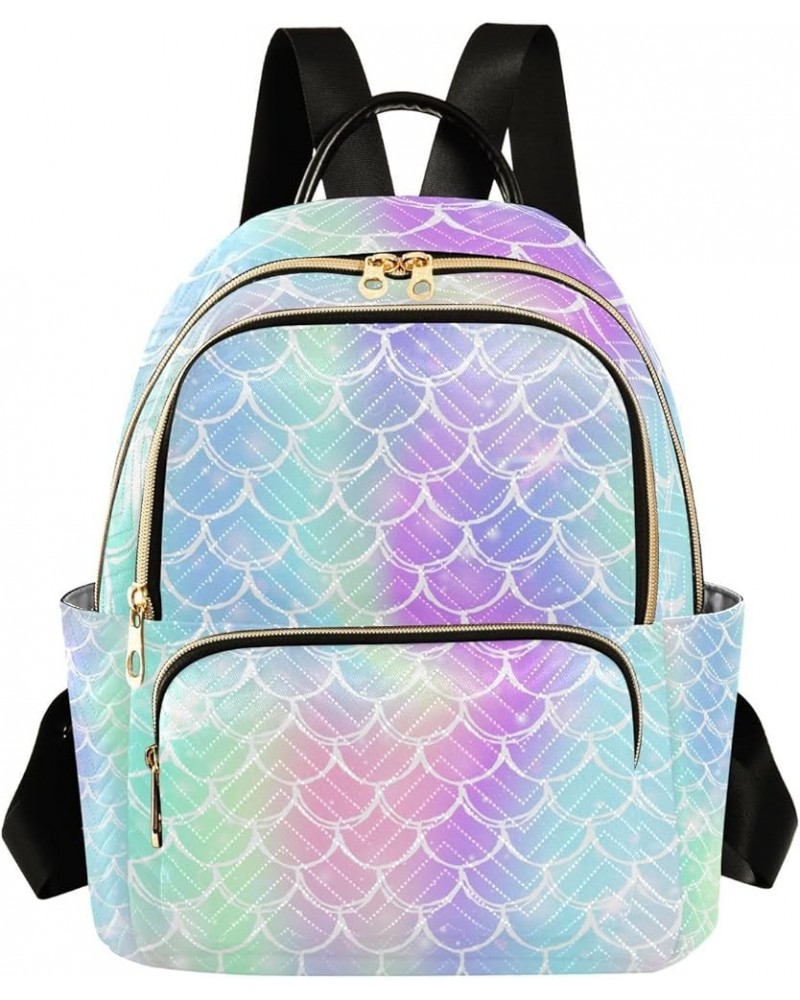 Women Backpack Rainbow Fantasy Mermaid Scales Anti-Theft Travel Backpack with Luggage Belt Durable Lightweight Handbag Lady P...