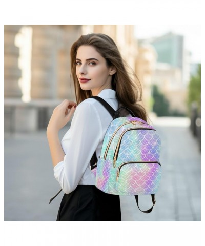 Women Backpack Rainbow Fantasy Mermaid Scales Anti-Theft Travel Backpack with Luggage Belt Durable Lightweight Handbag Lady P...