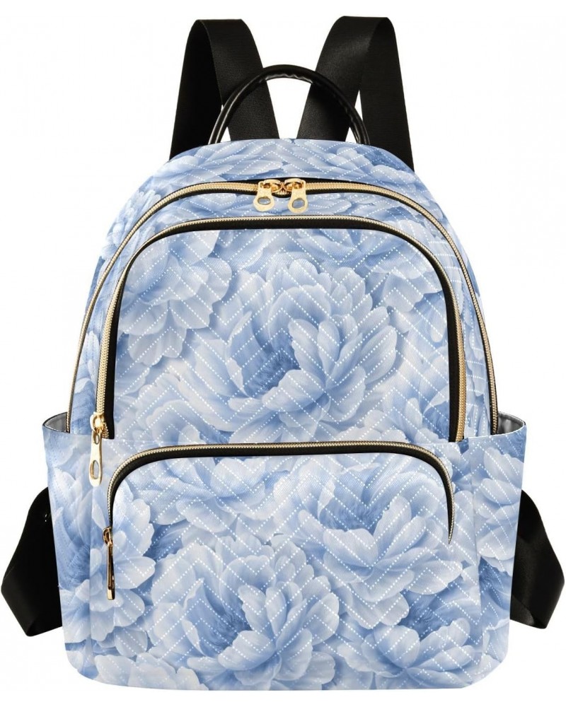 Blue Floral Peony Fashion Backpack Purse for Women Multipurpose Casual Daypack with Multi Pockets & Secured Zipper Ladies Sho...