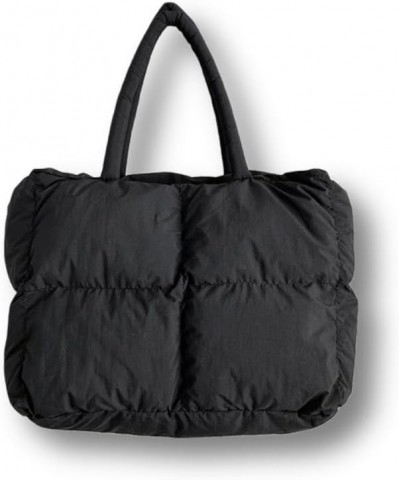 Down Winter Tote Bag Soft Puffer Shoulder Bag Nylon Padding Shopping Bag Large Capacity Black $23.84 Backpacks