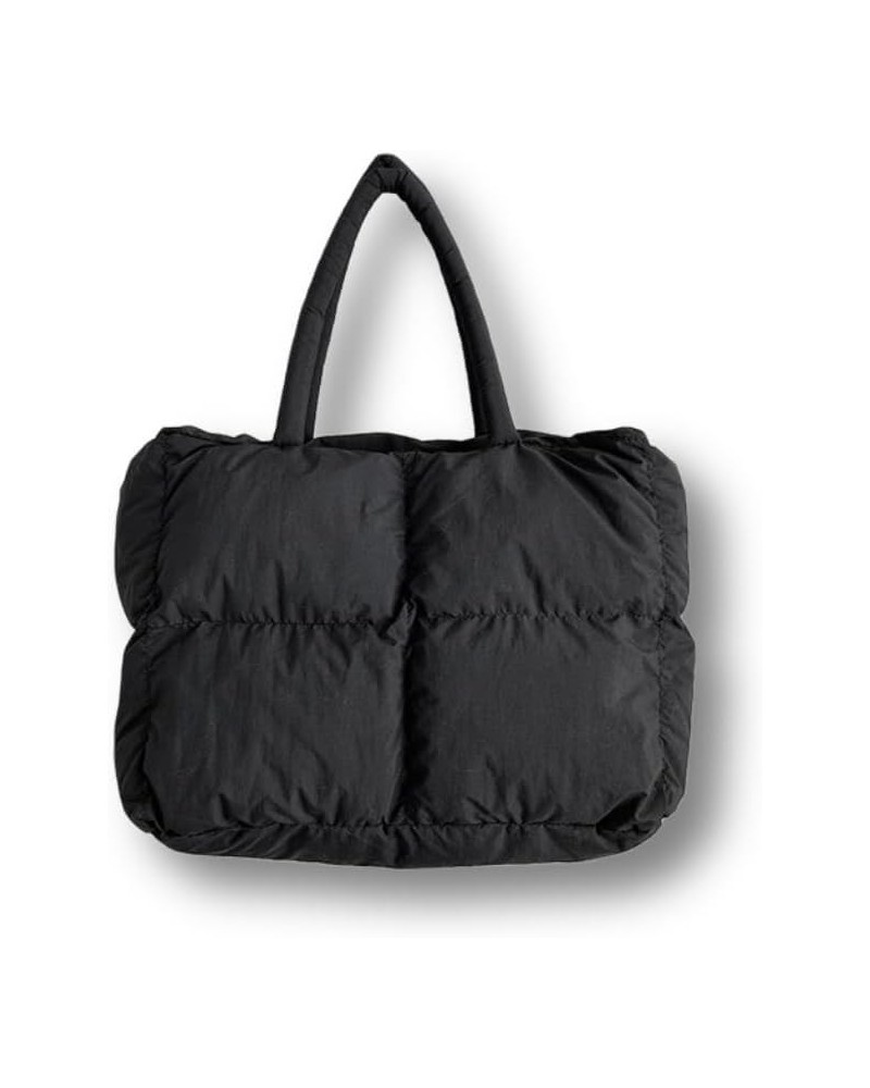 Down Winter Tote Bag Soft Puffer Shoulder Bag Nylon Padding Shopping Bag Large Capacity Black $23.84 Backpacks