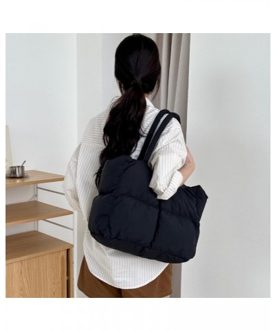 Down Winter Tote Bag Soft Puffer Shoulder Bag Nylon Padding Shopping Bag Large Capacity Black $23.84 Backpacks