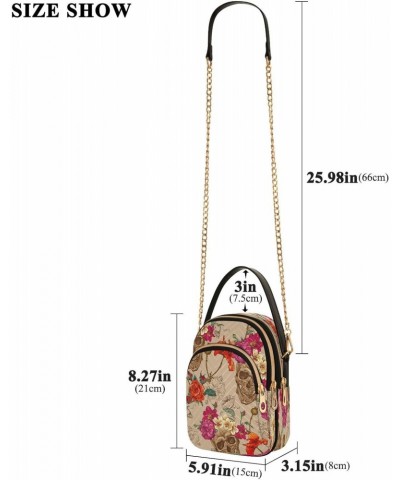 Retro Skull Crossbody Bags for Women Quilted Chain Crossbody Purses Trendy Colorful Flowers Cross Body Phone Purse Handbag $1...