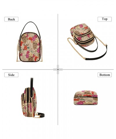 Retro Skull Crossbody Bags for Women Quilted Chain Crossbody Purses Trendy Colorful Flowers Cross Body Phone Purse Handbag $1...