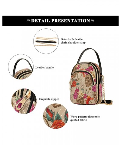 Retro Skull Crossbody Bags for Women Quilted Chain Crossbody Purses Trendy Colorful Flowers Cross Body Phone Purse Handbag $1...