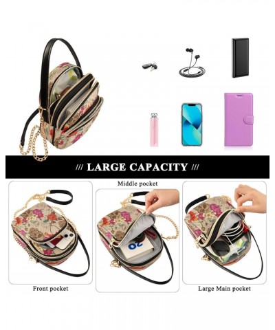 Retro Skull Crossbody Bags for Women Quilted Chain Crossbody Purses Trendy Colorful Flowers Cross Body Phone Purse Handbag $1...