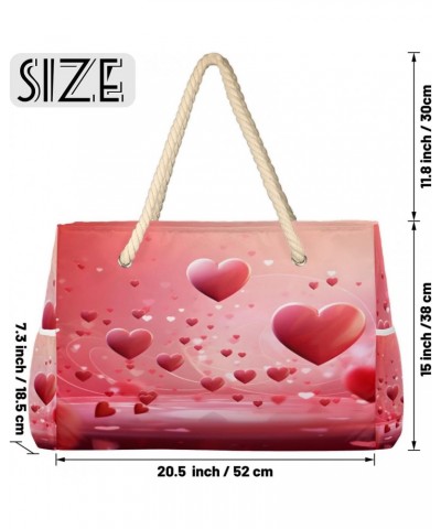 Red Love Hearts Pattern Beach Bags for Women Large Tote Bag with Zipper and Pockets Waterproof Sandproof Accessories Swim Poo...