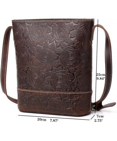 Genuine Leather Shoulder Bag for Women Crossbody Bag Satchel Vintage Embossing Rose 11coffee $36.95 Crossbody Bags