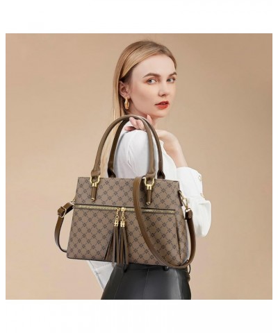 Women Satchel Bags Handle Shoulder Handbags and Purses Pockets Zipper Leather Crossbody Bags Y-flower Khaki $22.22 Satchels