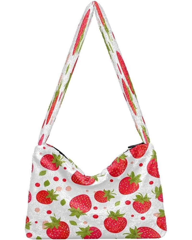 Red Apple Fruits Women Shoulder Bag Tote, Shoulder Handbag, Autumn Handbags Strawberry-1 $13.49 Shoulder Bags