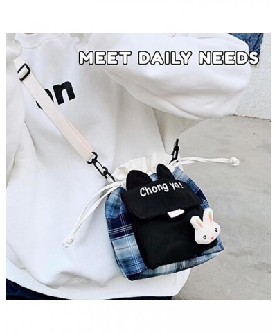 Canvas Crossbody Bag Bunny Bucket Messenger Cute Bag with Adjustable Strap for Women Girls Aesthetic Casual Shoulder Bag Plai...