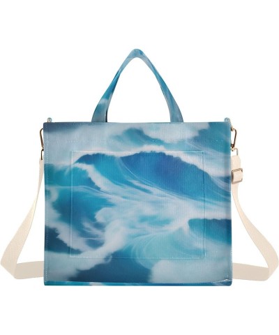 Blue Ocean Waves Pattern Women's Tote Handbags Top Handle Satchel Shoulder Bag Crossbody Bag M $14.10 Totes