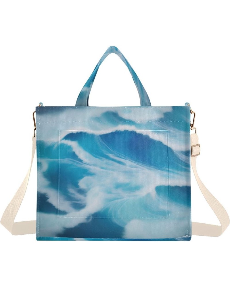 Blue Ocean Waves Pattern Women's Tote Handbags Top Handle Satchel Shoulder Bag Crossbody Bag M $14.10 Totes