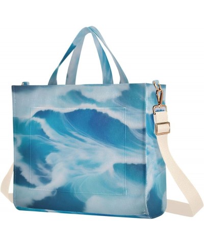 Blue Ocean Waves Pattern Women's Tote Handbags Top Handle Satchel Shoulder Bag Crossbody Bag M $14.10 Totes