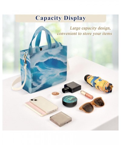 Blue Ocean Waves Pattern Women's Tote Handbags Top Handle Satchel Shoulder Bag Crossbody Bag M $14.10 Totes