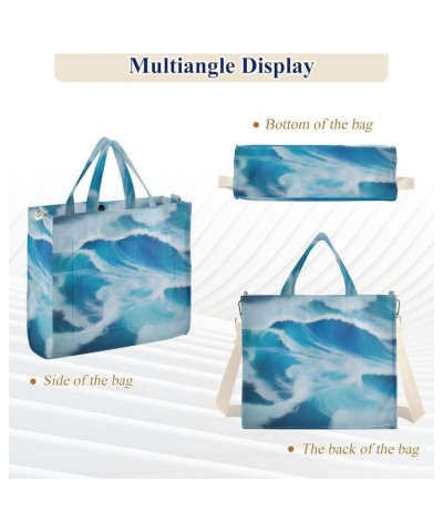 Blue Ocean Waves Pattern Women's Tote Handbags Top Handle Satchel Shoulder Bag Crossbody Bag M $14.10 Totes