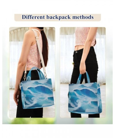 Blue Ocean Waves Pattern Women's Tote Handbags Top Handle Satchel Shoulder Bag Crossbody Bag M $14.10 Totes