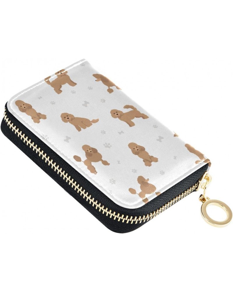 RFID Credit Card Holder Miniature Poodle Dog Leather With Zipper Card Case Wallet for Women Girls $10.25 Wallets