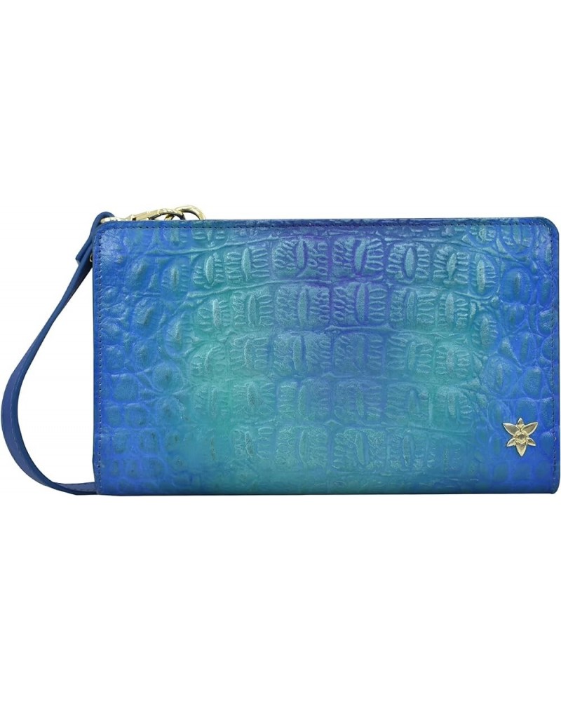 Organizer Wallet Crossbody-1149 Croco Embossed Peacock $64.01 Crossbody Bags