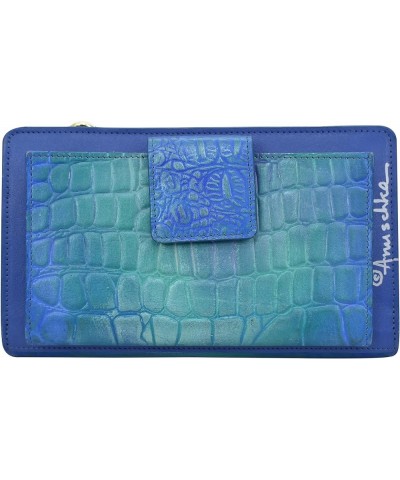 Organizer Wallet Crossbody-1149 Croco Embossed Peacock $64.01 Crossbody Bags