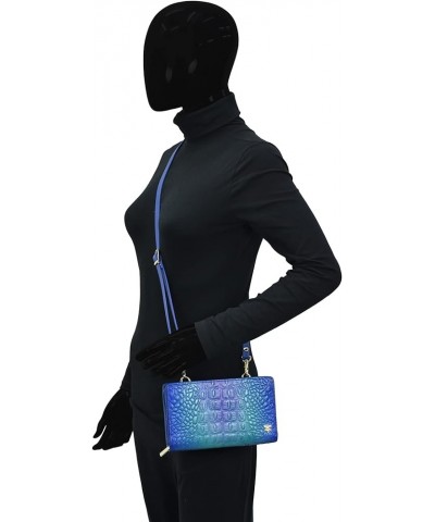 Organizer Wallet Crossbody-1149 Croco Embossed Peacock $64.01 Crossbody Bags