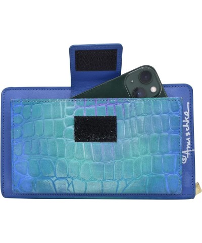 Organizer Wallet Crossbody-1149 Croco Embossed Peacock $64.01 Crossbody Bags