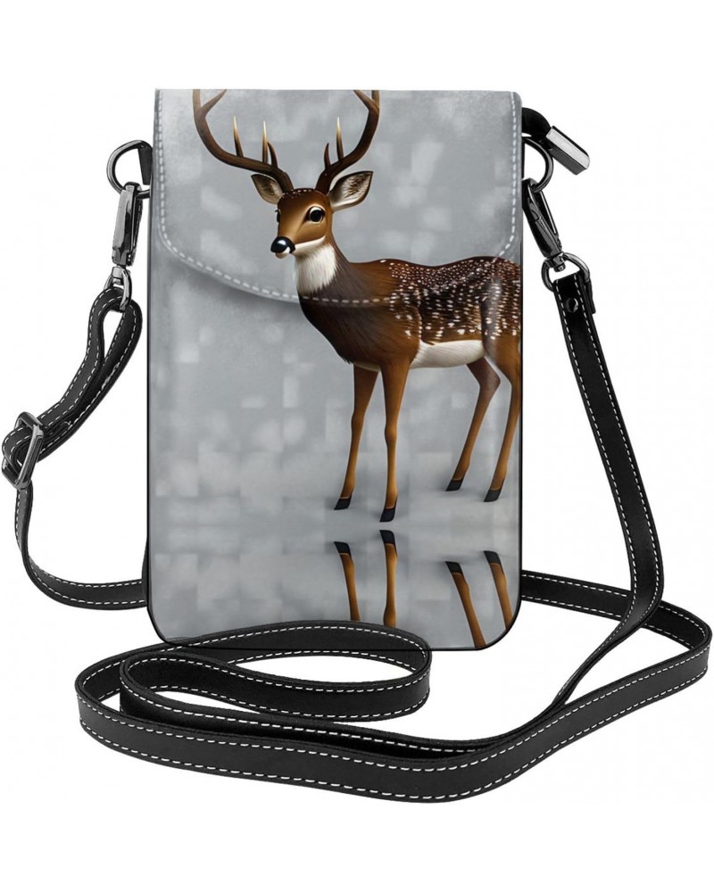 Grey Plum Deer Exquisite Design Printed Leather Crossbody Phone Bag - Portable Fashion Practical Phone Protection $16.55 Cros...