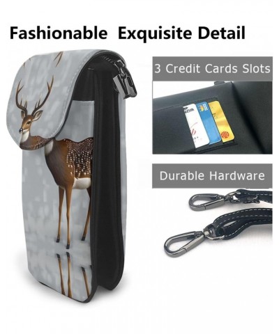 Grey Plum Deer Exquisite Design Printed Leather Crossbody Phone Bag - Portable Fashion Practical Phone Protection $16.55 Cros...