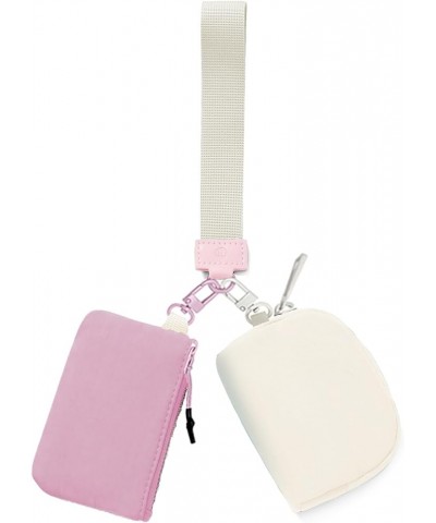 Zip Around Wristlet Wallet,Dual Pouch Wristlet for Women,Mini Women Coin Pocket Detachable pouches Wristlet White Opal/Pink P...