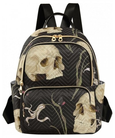 Graveyard Halloween Theme Ladies Backpack Purse Quilted Travel Backpack Mystical Dark Skulls Small $23.00 Backpacks