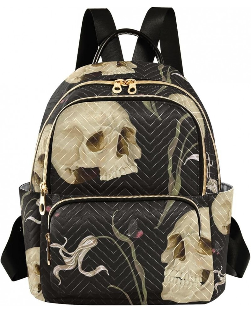 Graveyard Halloween Theme Ladies Backpack Purse Quilted Travel Backpack Mystical Dark Skulls Small $23.00 Backpacks