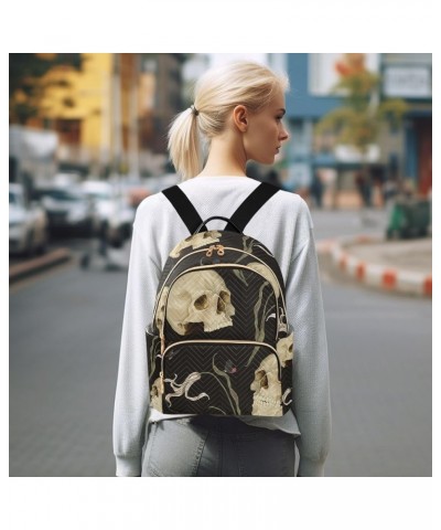 Graveyard Halloween Theme Ladies Backpack Purse Quilted Travel Backpack Mystical Dark Skulls Small $23.00 Backpacks