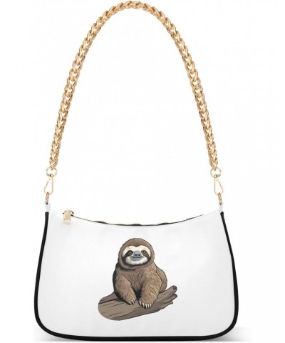 Cartoon Cute Sloth Clutch Shoulder Bag for Women, Hobo Tote Handbag with Gold Chain, Crossbody Bag with Zipper Closure $12.30...