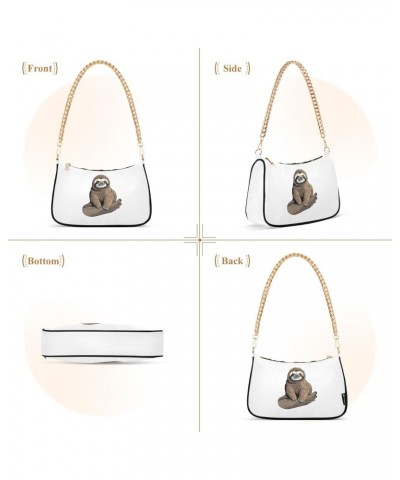 Cartoon Cute Sloth Clutch Shoulder Bag for Women, Hobo Tote Handbag with Gold Chain, Crossbody Bag with Zipper Closure $12.30...