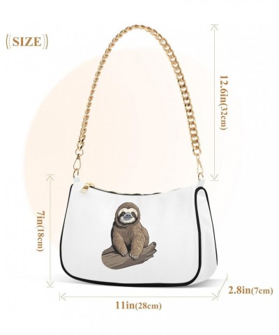 Cartoon Cute Sloth Clutch Shoulder Bag for Women, Hobo Tote Handbag with Gold Chain, Crossbody Bag with Zipper Closure $12.30...