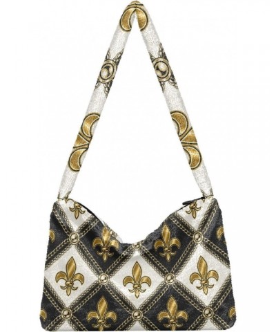 Mardi Gras Women Boho Handbag Gorgeous Fleur De Lis Golden Underarm Bag Tote Bag Shoulder Bag Crossbody Bag Fluffy Cell Phone...