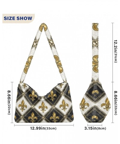 Mardi Gras Women Boho Handbag Gorgeous Fleur De Lis Golden Underarm Bag Tote Bag Shoulder Bag Crossbody Bag Fluffy Cell Phone...