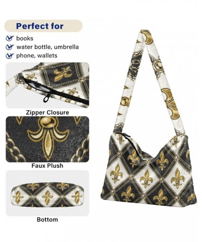 Mardi Gras Women Boho Handbag Gorgeous Fleur De Lis Golden Underarm Bag Tote Bag Shoulder Bag Crossbody Bag Fluffy Cell Phone...