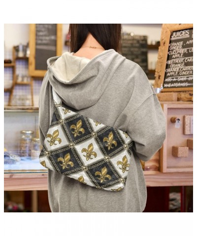 Mardi Gras Women Boho Handbag Gorgeous Fleur De Lis Golden Underarm Bag Tote Bag Shoulder Bag Crossbody Bag Fluffy Cell Phone...