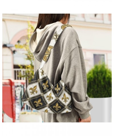 Mardi Gras Women Boho Handbag Gorgeous Fleur De Lis Golden Underarm Bag Tote Bag Shoulder Bag Crossbody Bag Fluffy Cell Phone...