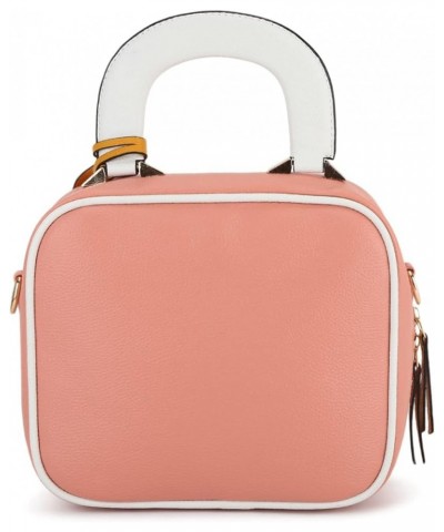 Structured Box Shaped Muti Color Top Handle HandBag for Women Girls Peach $28.59 Handbags