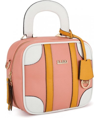 Structured Box Shaped Muti Color Top Handle HandBag for Women Girls Peach $28.59 Handbags