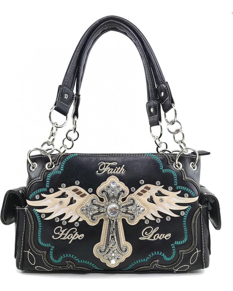 Women's Concealed Carry Angel Wings Cross Faith Hope Love Western Handbag Tote Purse Black Handbag Only $35.11 Totes