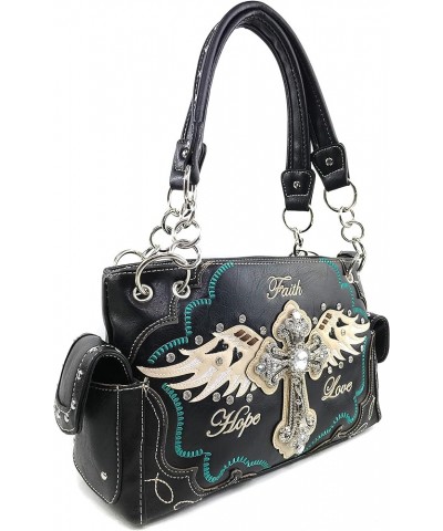 Women's Concealed Carry Angel Wings Cross Faith Hope Love Western Handbag Tote Purse Black Handbag Only $35.11 Totes