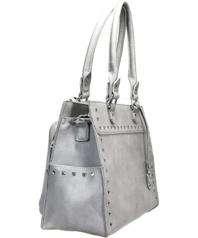 Medium Studded Gun Purse Leatherette Locking Concealed Carry Tote Purse Light Grey $22.90 Totes